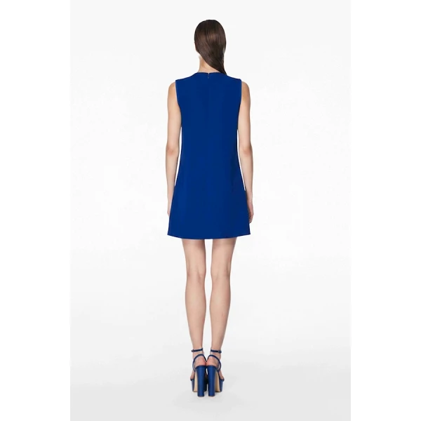 Tony Ward Deep Blue Crepe Mini Dress with Brooch - Dresses - Lebanese Luxury Evening Wear at Luxury Shoes 