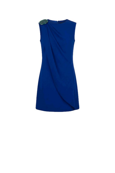 Tony Ward Deep Blue Crepe Mini Dress with Brooch - Dresses - Lebanese Luxury Evening Wear at Luxury Shoes 