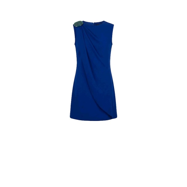Tony Ward Deep Blue Crepe Mini Dress with Brooch - Dresses - Lebanese Luxury Evening Wear at Luxury Shoes 