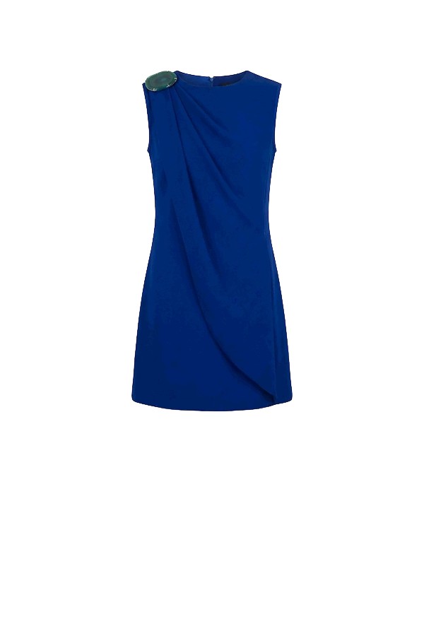 Tony Ward Deep Blue Crepe Mini Dress with Brooch - Dresses - Lebanese Luxury Evening Wear at Luxury Shoes 