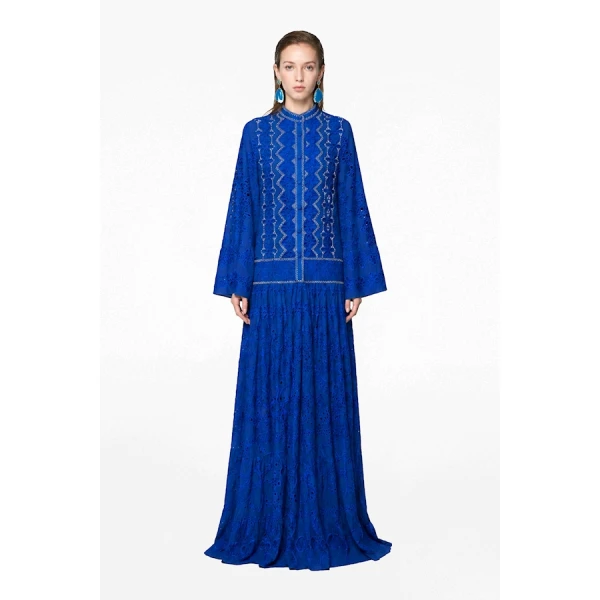 Tony Ward Deep Blue Crochet Kimono Gown - kimono - Lebanese Luxury Evening Wear at Luxury Shoes 