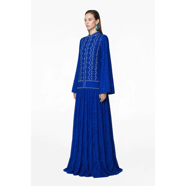 Tony Ward Deep Blue Crochet Kimono Gown - kimono - Lebanese Luxury Evening Wear at Luxury Shoes 