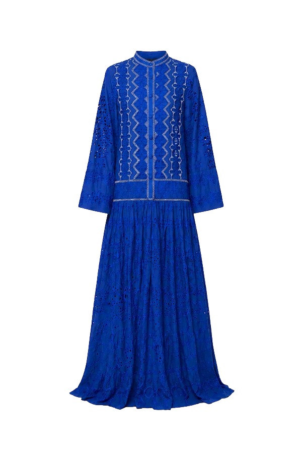 Tony Ward Deep Blue Crochet Kimono Gown