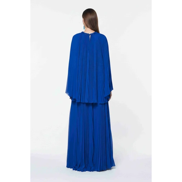 Tony Ward Deep Blue Pleated Top and Wide Leg Pants - Pants - Lebanese Luxury Evening Wear at Luxury Shoes 