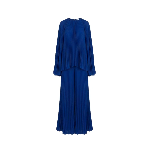 Tony Ward Deep Blue Pleated Top and Wide Leg Pants - Pants - Lebanese Luxury Evening Wear at Luxury Shoes 