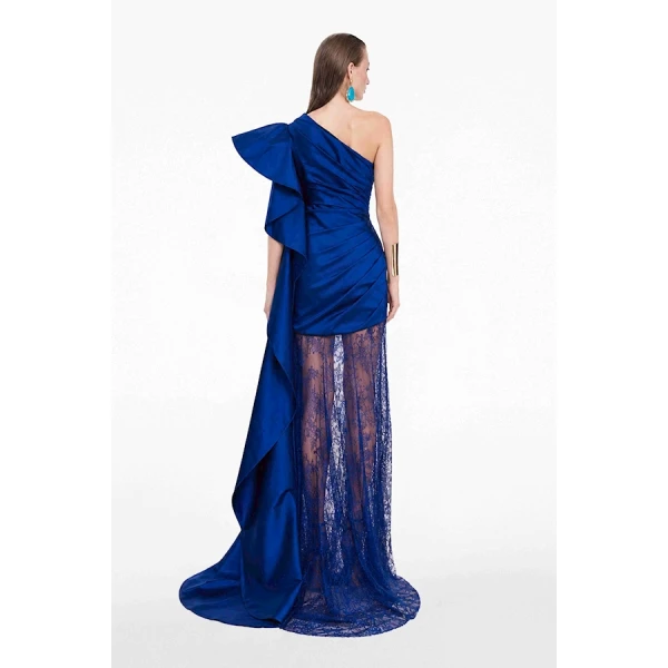 Tony Ward Deep Blue Taffeta Dress with Oversized Sleeves - Dresses - Lebanese Luxury Evening Wear at Luxury Shoes 