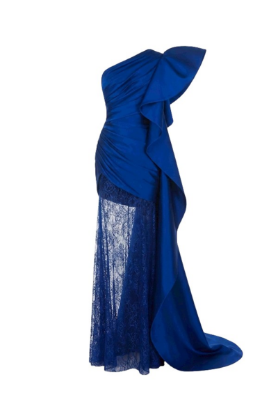 Tony Ward Deep Blue Taffeta Dress with Oversized Sleeves - Dresses - Lebanese Luxury Evening Wear at Luxury Shoes 