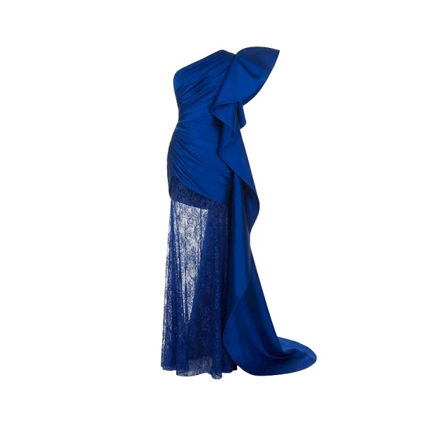 Tony Ward Deep Blue Taffeta Dress with Oversized Sleeves - Dresses - Lebanese Luxury Evening Wear at Luxury Shoes 