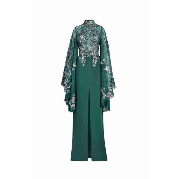Tony Ward Emerald Bloom Slit Dress - Dresses - Lebanese Luxury Evening Wear at Luxury Shoes 