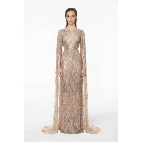 Tony Ward Gold Beaded Column Gown - Dresses - Lebanese Luxury Evening Wear at Luxury Shoes 