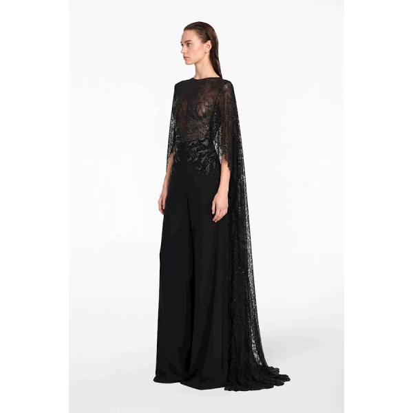 Tony Ward Mauve Lace and Crepe Jumpsuit - Jumpsuit - Lebanese Luxury Evening Wear at Luxury Shoes 