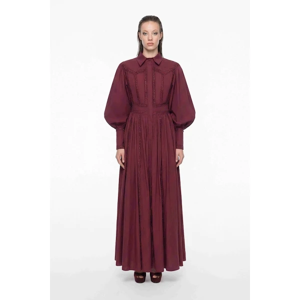 Tony Ward Mauve Poplin Puff Sleeve Midi Dress - Dresses - Lebanese Luxury Evening Wear at Luxury Shoes 
