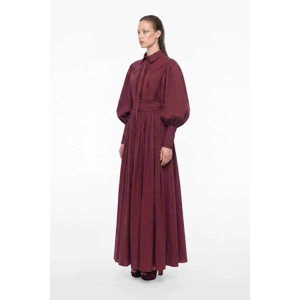 Tony Ward Mauve Poplin Puff Sleeve Midi Dress - Dresses - Lebanese Luxury Evening Wear at Luxury Shoes 