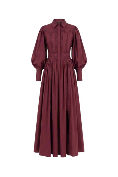 Tony Ward Mauve Poplin Puff Sleeve Midi Dress - Dresses - Lebanese Luxury Evening Wear at Luxury Shoes 
