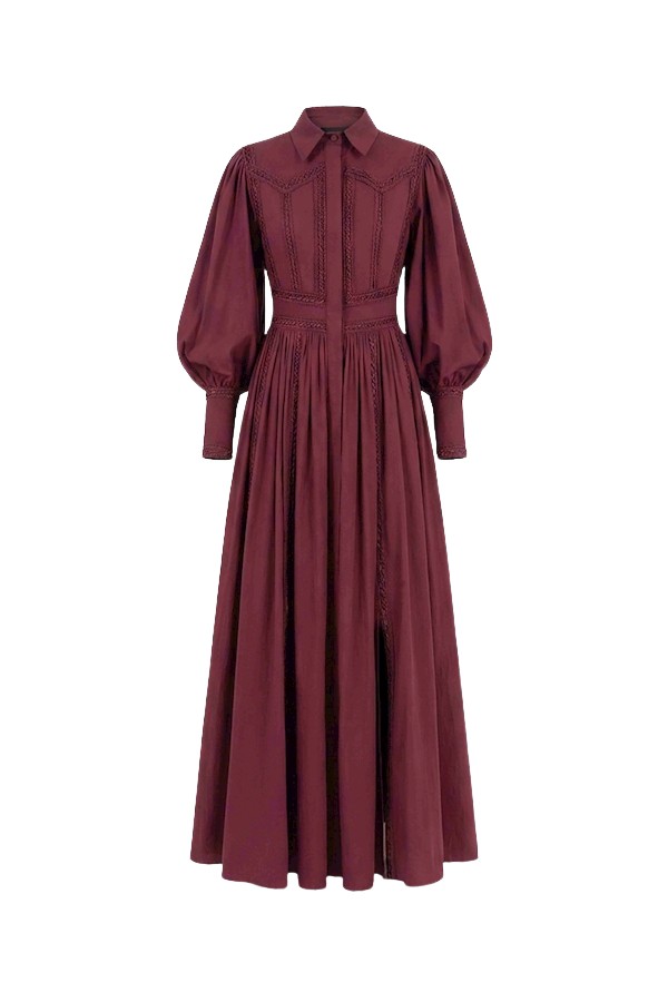 Tony Ward Mauve Poplin Puff Sleeve Midi Dress - Dresses - Lebanese Luxury Evening Wear at Luxury Shoes 