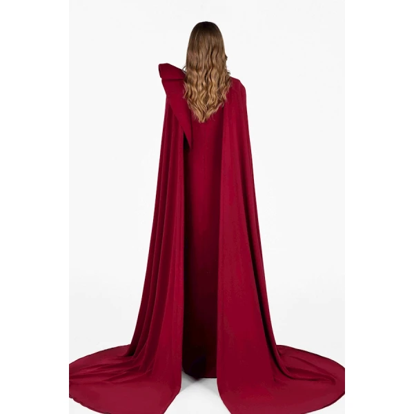 Tony Ward Red Draped Cape Slit Gown - Dresses - Lebanese Luxury Evening Wear at Luxury Shoes 