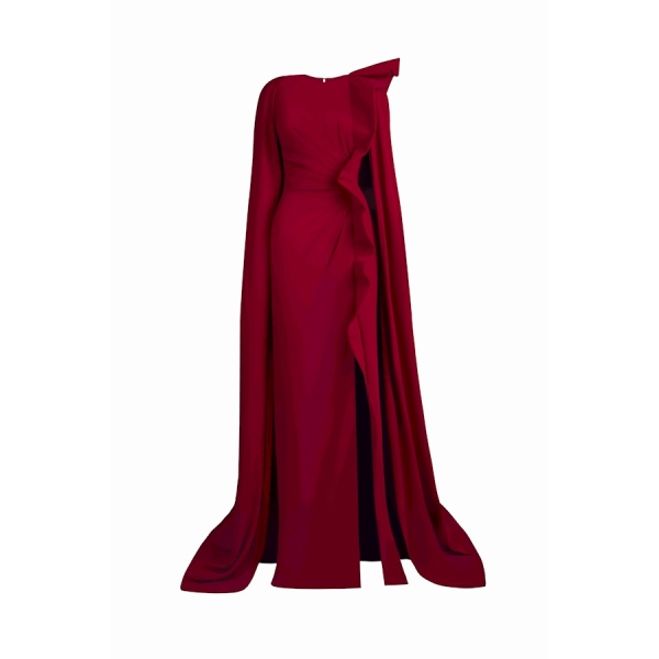Tony Ward Red Draped Cape Slit Gown - Dresses - Lebanese Luxury Evening Wear at Luxury Shoes 