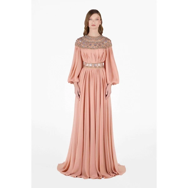 Tony Ward Romantic Old Rose Pleated Dress - Dresses - Lebanese Luxury Evening Wear at Luxury Shoes 