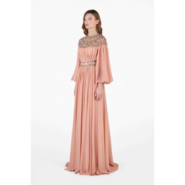 Tony Ward Romantic Old Rose Pleated Dress - Dresses - Lebanese Luxury Evening Wear at Luxury Shoes 