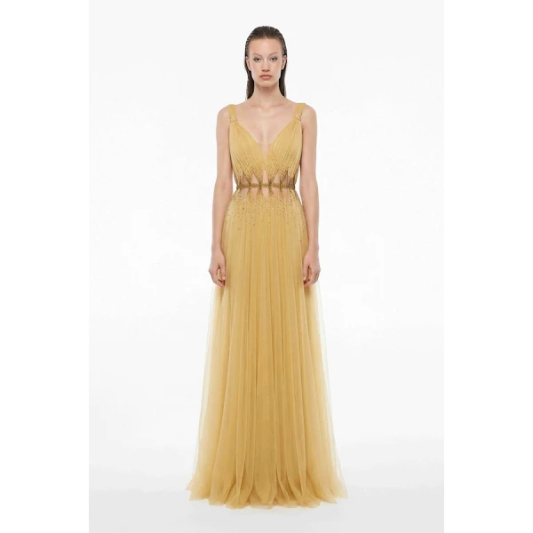 Tony Ward Sunlight Yellow Cut Out Tulle Gown - Dresses - Lebanese Luxury Evening Wear at Luxury Shoes 