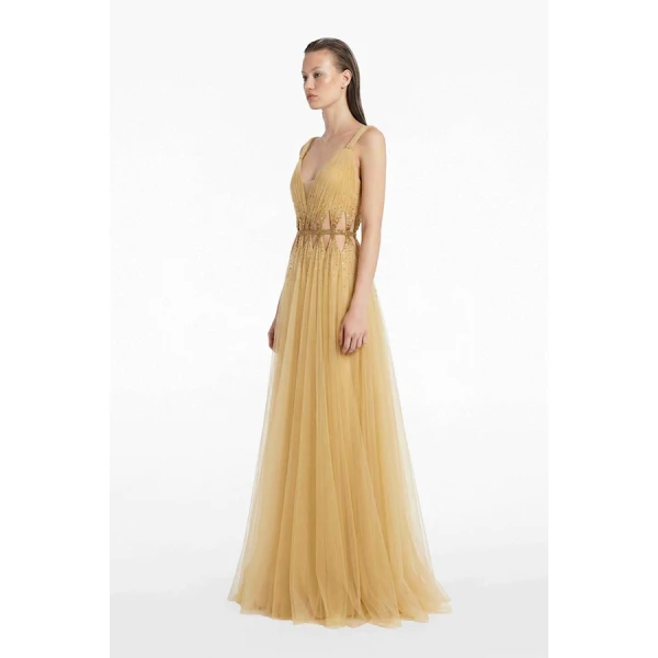 Tony Ward Sunlight Yellow Cut Out Tulle Gown - Dresses - Lebanese Luxury Evening Wear at Luxury Shoes 