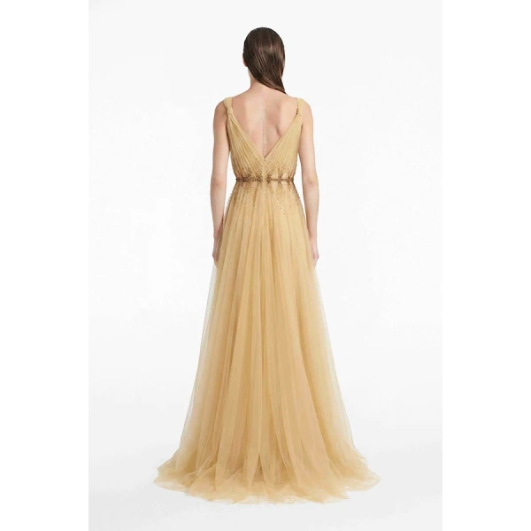 Tony Ward Sunlight Yellow Cut Out Tulle Gown - Dresses - Lebanese Luxury Evening Wear at Luxury Shoes 