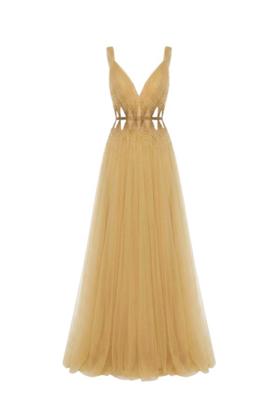 Tony Ward Sunlight Yellow Cut Out Tulle Gown - Dresses - Lebanese Luxury Evening Wear at Luxury Shoes 
