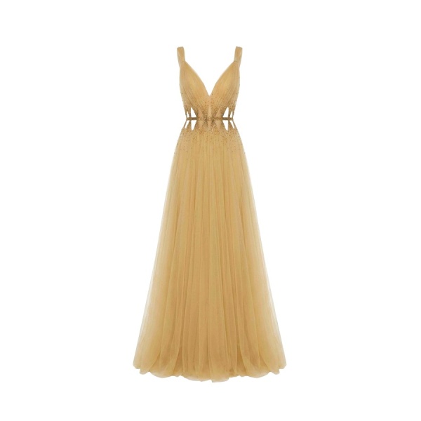 Tony Ward Sunlight Yellow Cut Out Tulle Gown - Dresses - Lebanese Luxury Evening Wear at Luxury Shoes 