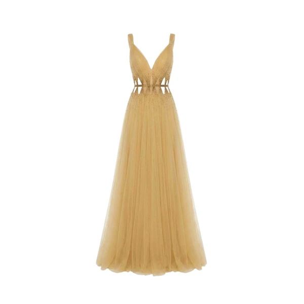 Tony Ward Sunlight Yellow Cut Out Tulle Gown - Dresses - Lebanese Luxury Evening Wear at Luxury Shoes 