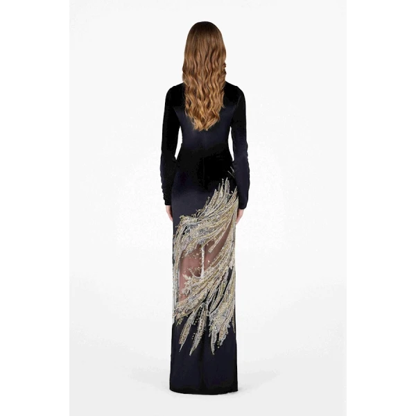 Tony Ward Velvet Gold Swirl Midi Dress - Dresses - Lebanese Luxury Evening Wear at Luxury Shoes 