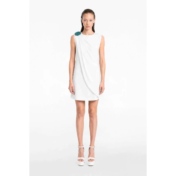 Tony Ward White Crepe Mini Dress with Brooch - Dresses - Lebanese Luxury Evening Wear at Luxury Shoes 