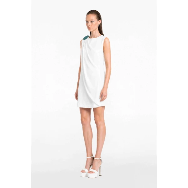 Tony Ward White Crepe Mini Dress with Brooch - Dresses - Lebanese Luxury Evening Wear at Luxury Shoes 