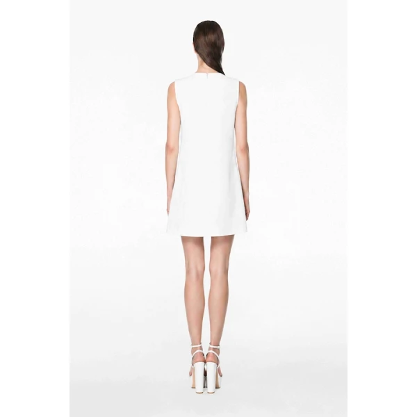 Tony Ward White Crepe Mini Dress with Brooch - Dresses - Lebanese Luxury Evening Wear at Luxury Shoes 