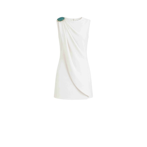 Tony Ward White Crepe Mini Dress with Brooch - Dresses - Lebanese Luxury Evening Wear at Luxury Shoes 