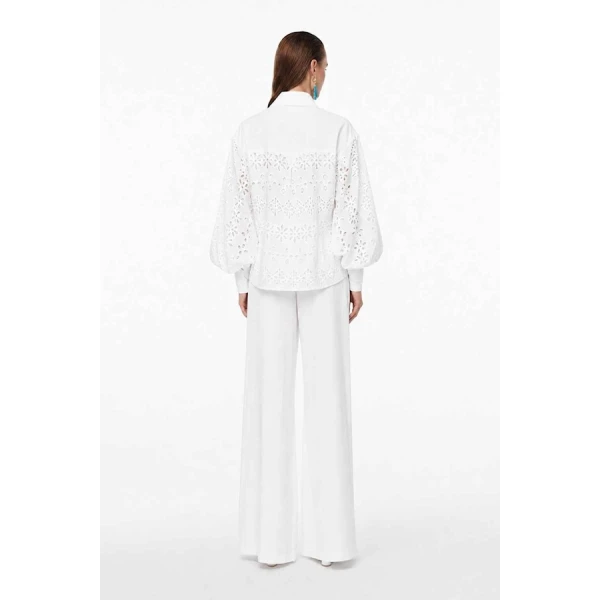 Tony Ward White Crochet Blouse and Wide Leg Pants - Pants - Lebanese Luxury Evening Wear at Luxury Shoes 