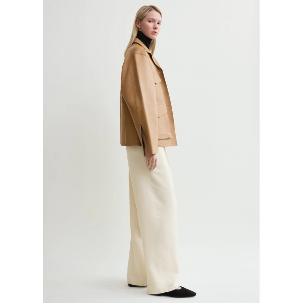 Toteme Army leather jacket in Camel, view 3