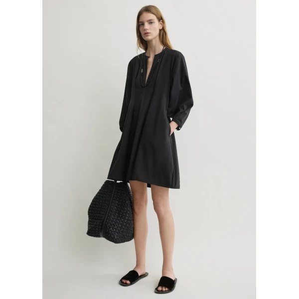 Toteme Balloon sleeve cotton dress in Black, view 2