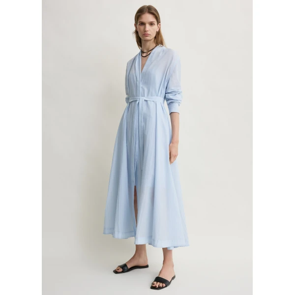 Toteme Belted cotton voile dress in Sky, view 2