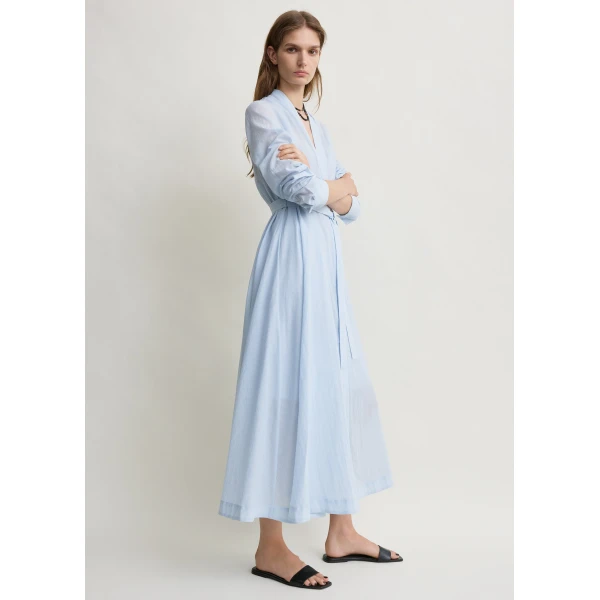 Toteme Belted cotton voile dress in Sky, view 3