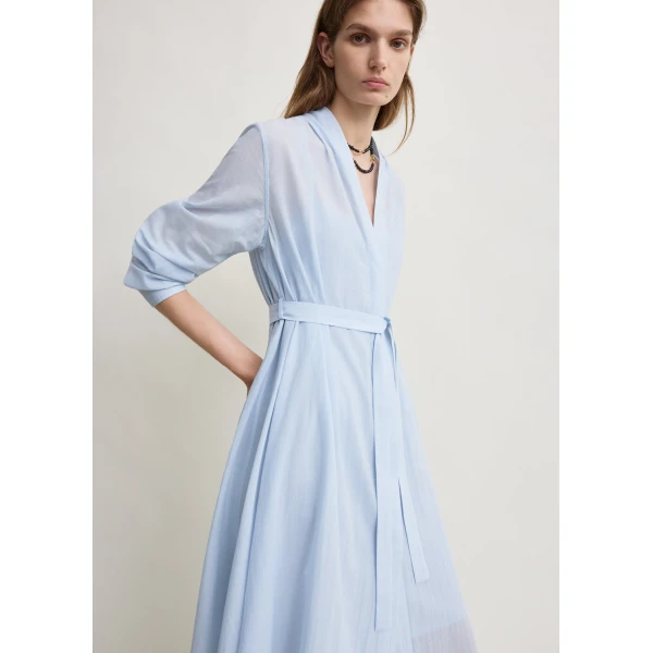 Toteme Belted cotton voile dress in Sky, view 5