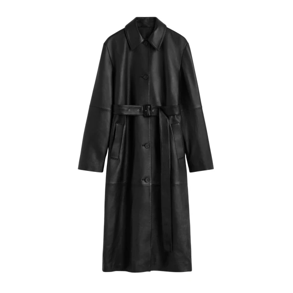 Toteme Belted leather coat in Black