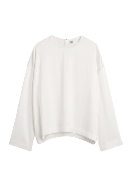 Totême Boxy satin top in White - Tops - Scandinavian Minimalist Luxury at Luxury Shoes 