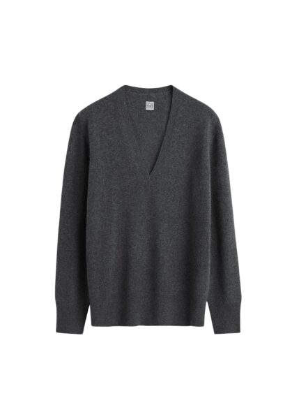 Totême Cashmere v-neck knit charcoal in Charcoal melange - Knitwear - Scandinavian Minimalist Luxury at Luxury Shoes 