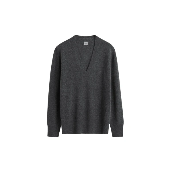 Toteme Cashmere v-neck knit charcoal in Charcoal melange