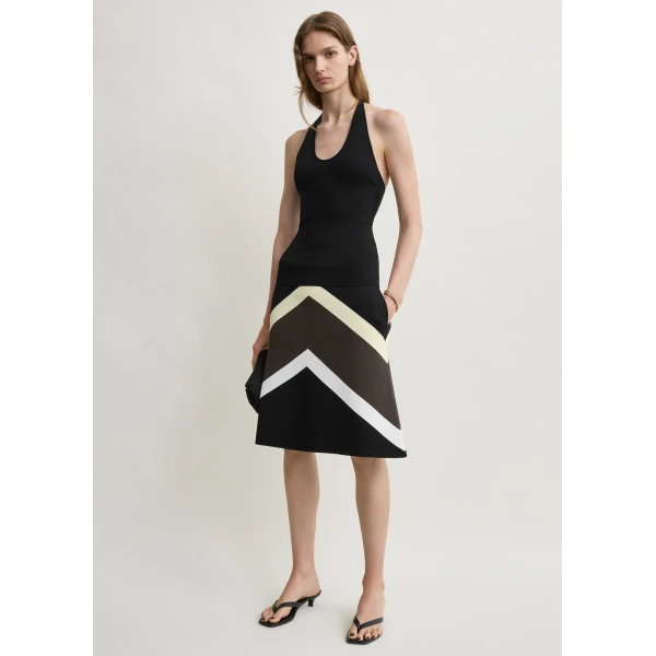 Toteme Chevron stripe skirt in Black / Green, view 2