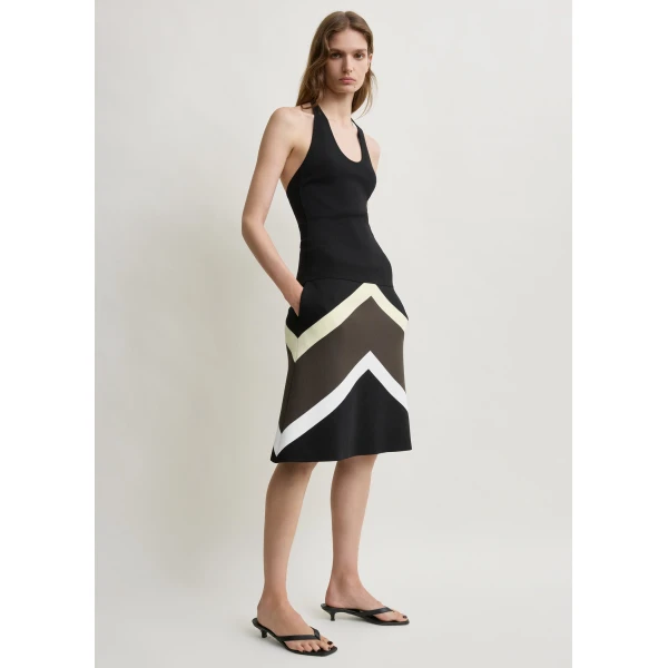 Toteme Chevron stripe skirt in Black / Green, view 3
