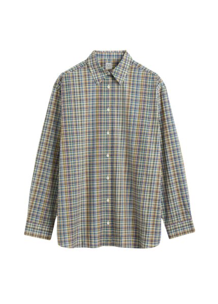Totême Classic check shirt in Blue / Orange - Tops - Scandinavian Minimalist Luxury at Luxury Shoes 