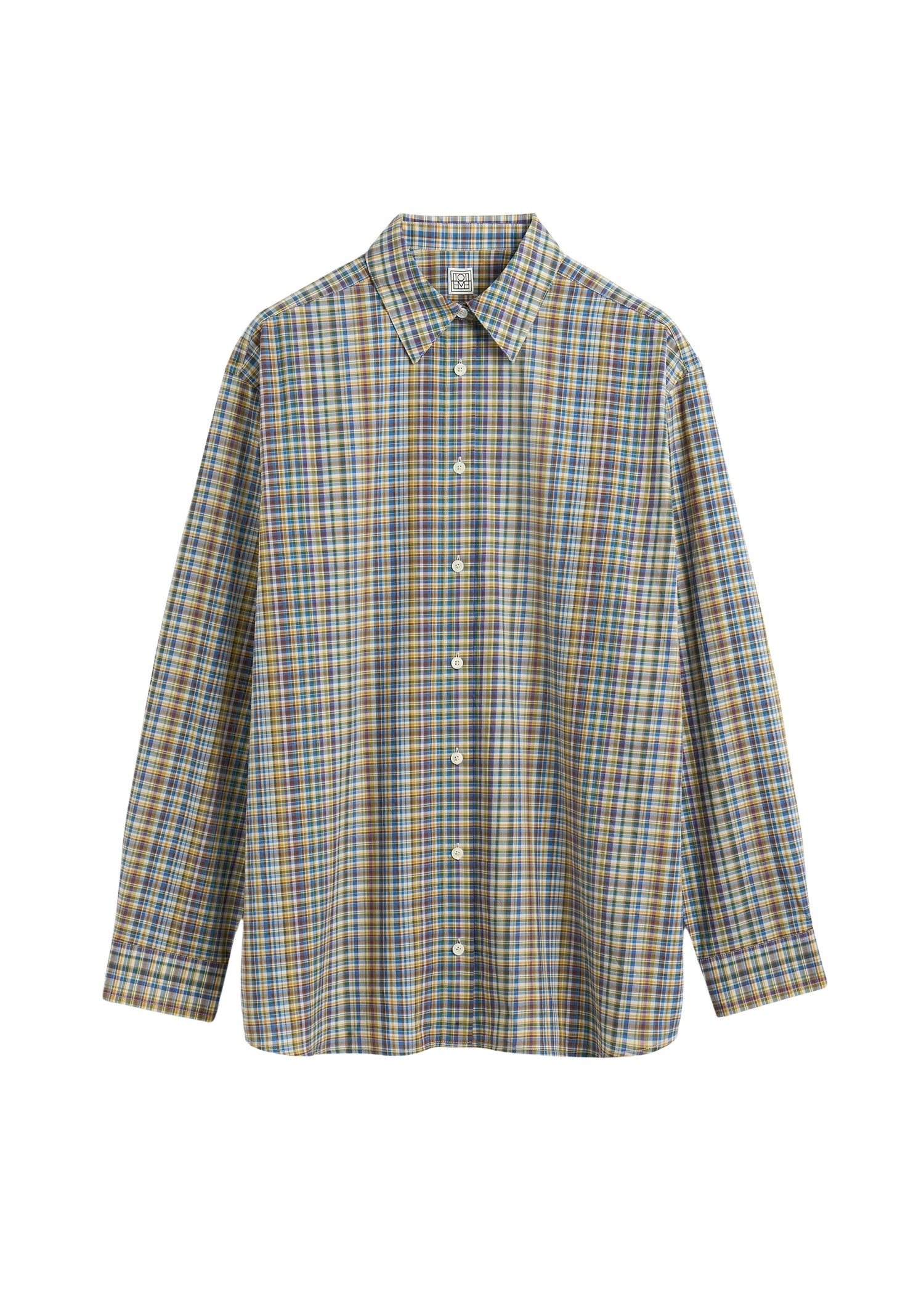Totême Classic check shirt in Blue / Orange - Tops - Scandinavian Minimalist Luxury at Luxury Shoes 