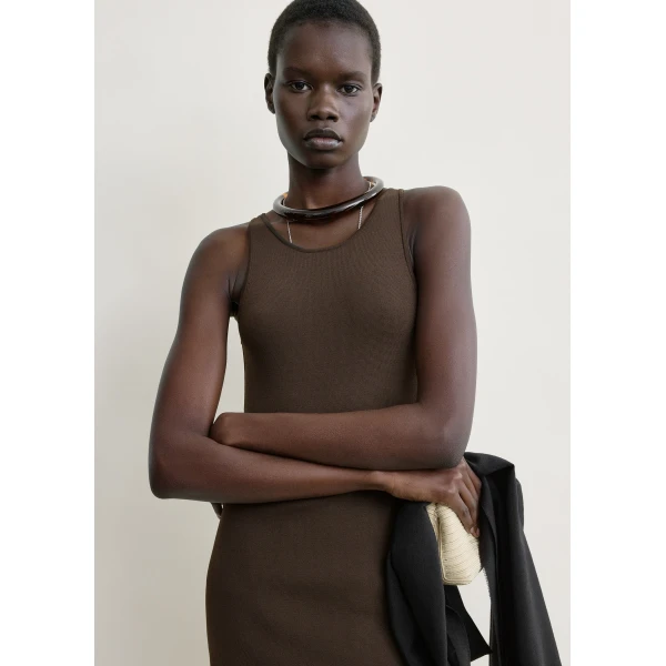 Toteme Classic compact knit tank in Walnut, view 4