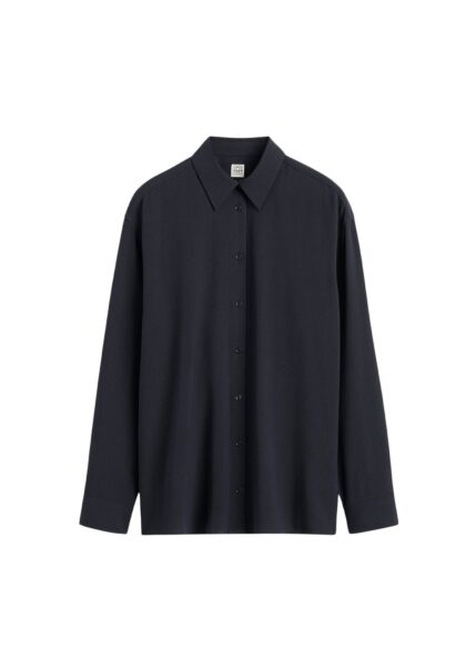 Totême Classic fluid shirt in Navy - Tops - Scandinavian Minimalist Luxury at Luxury Shoes 